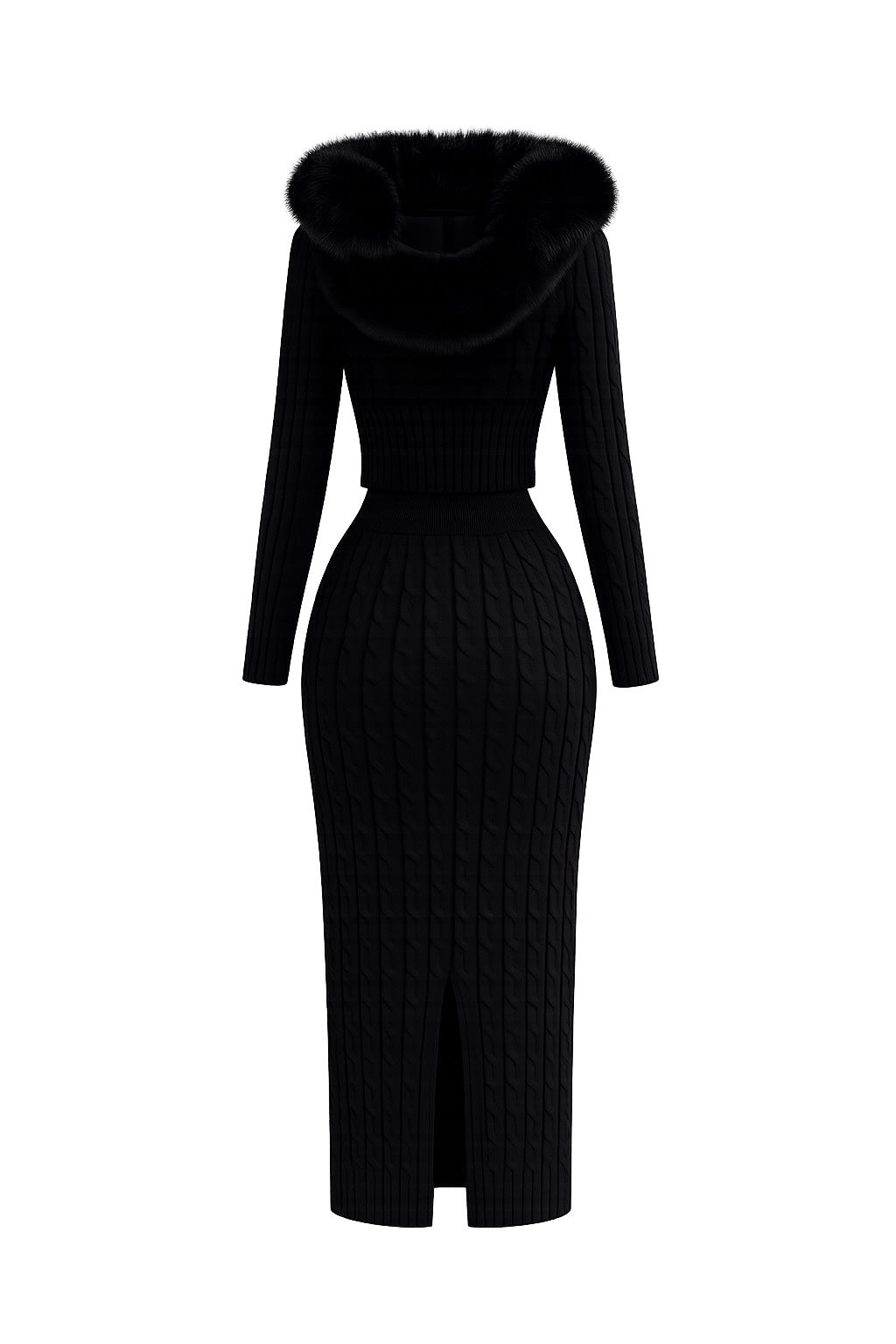 Women’s Knitted Bodycon 2piece Dress Long Sleeve Hooded Winter Elegant