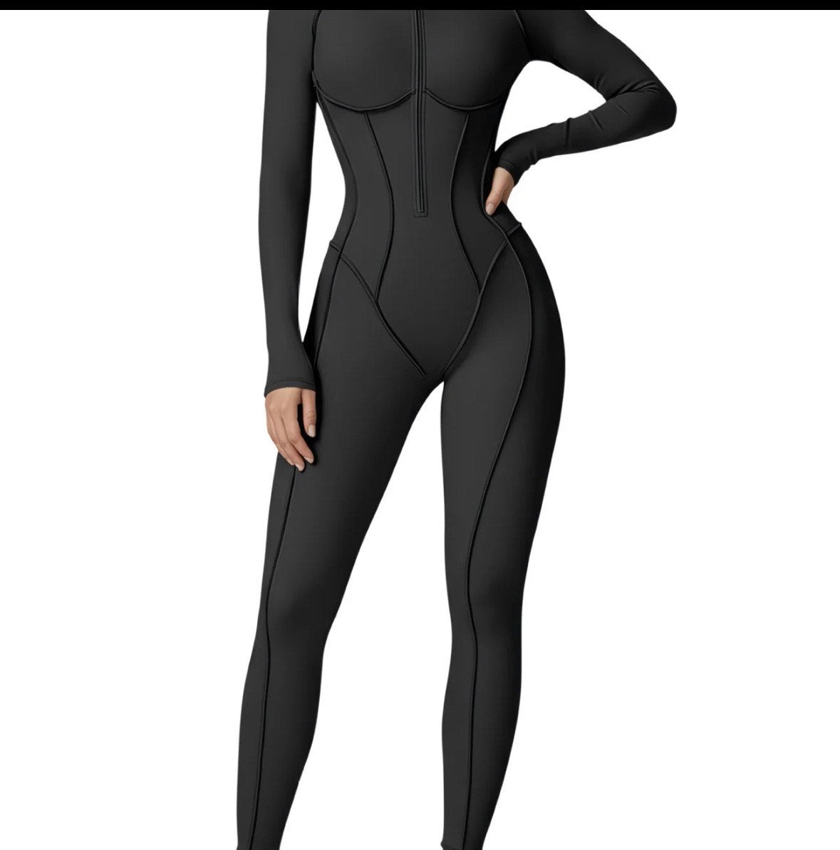 Women’s Gym Bodysuit Sculpting Zip Front Jumpsuit – Stretch Shapewear Activewear