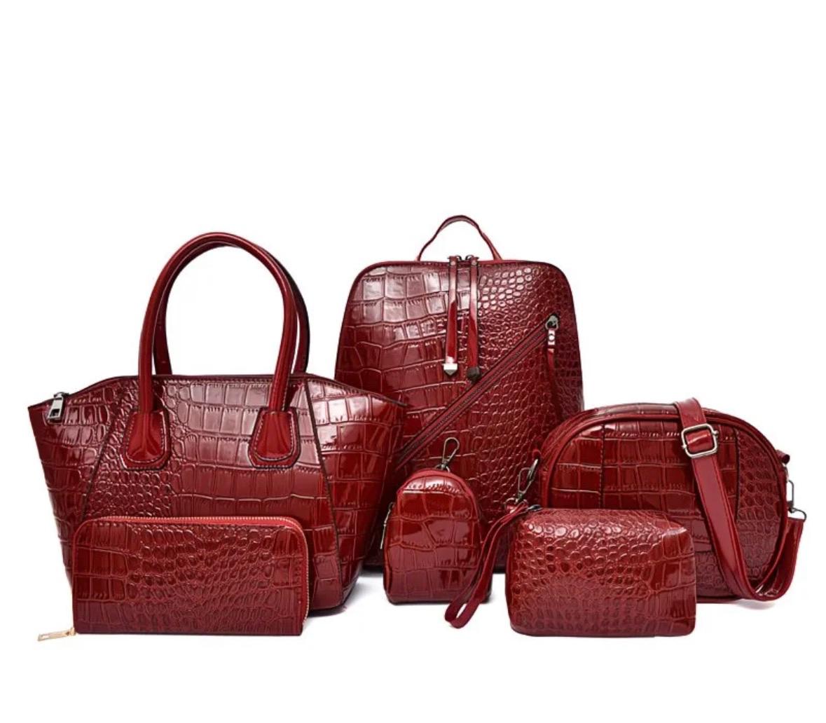 5Pcs Women’s Croc Effect Handbag Set Tote Backpack Shoulder Bag Purse Set