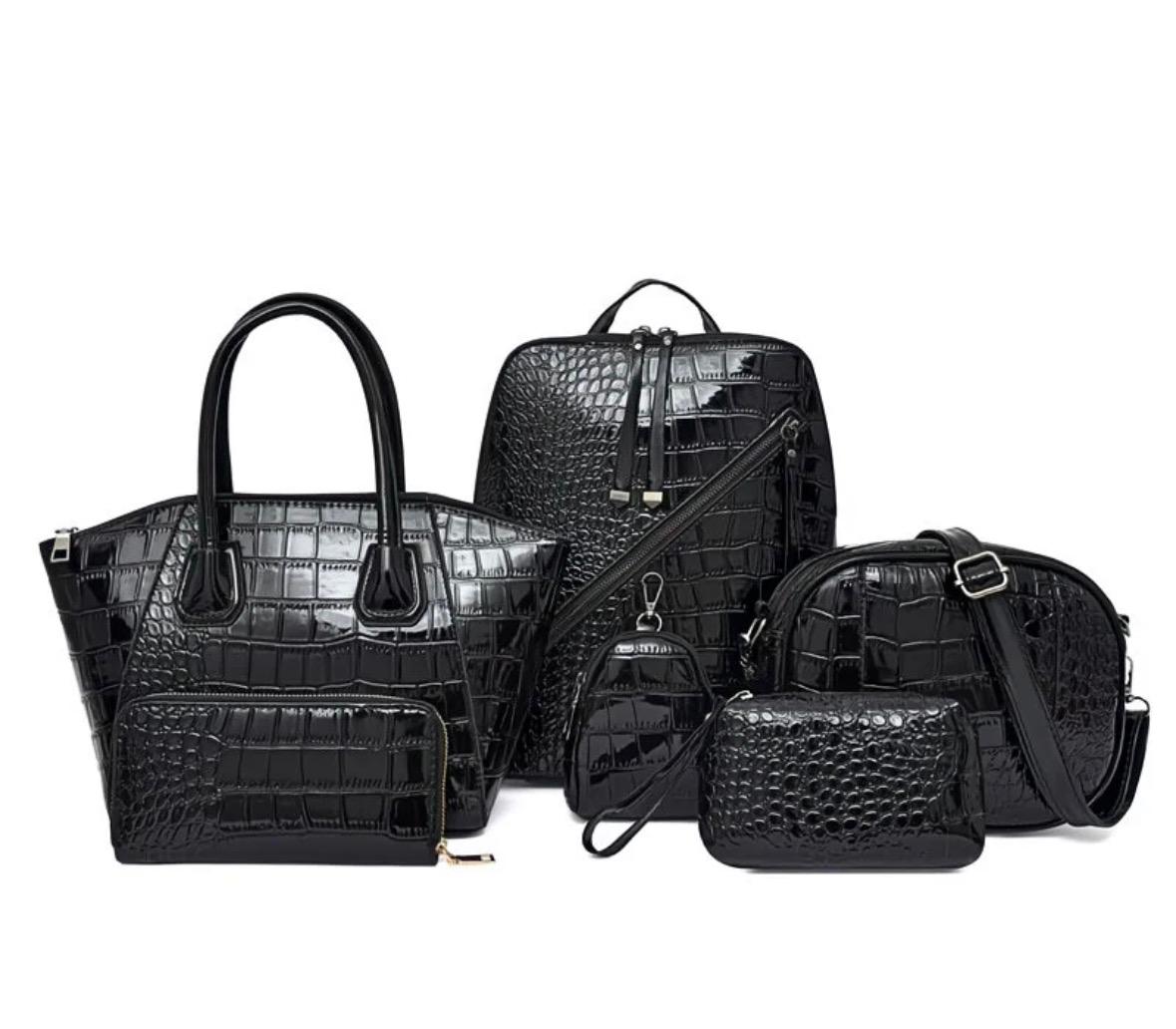 5Pcs Women’s Croc Effect Handbag Set Tote Backpack Shoulder Bag Purse Set