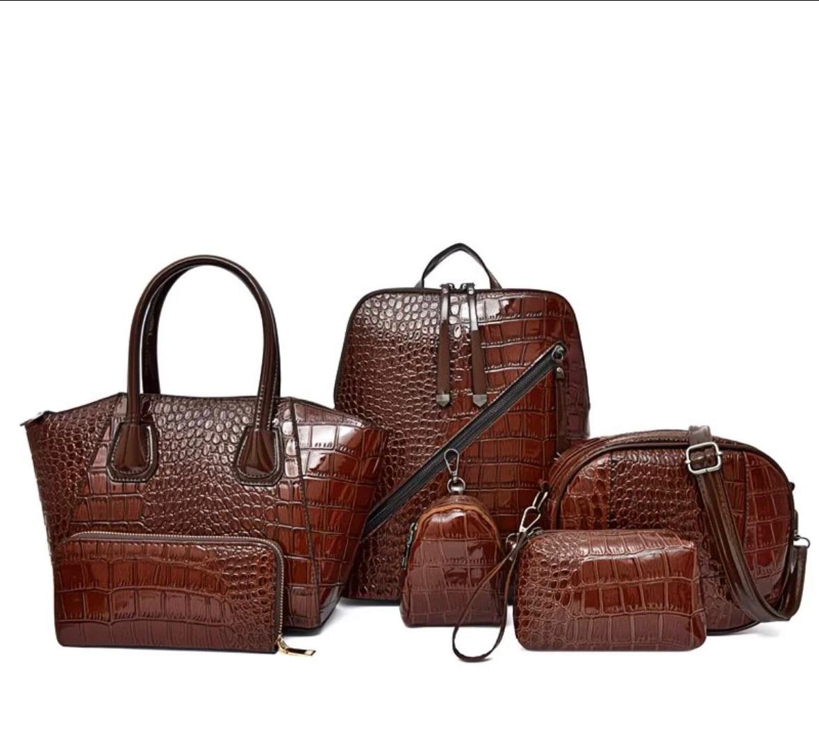 5Pcs Women’s Croc Effect Handbag Set Tote Backpack Shoulder Bag Purse Set